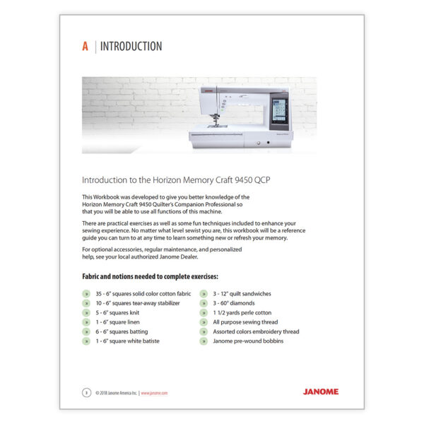 Janome mc9450qcp Workbook